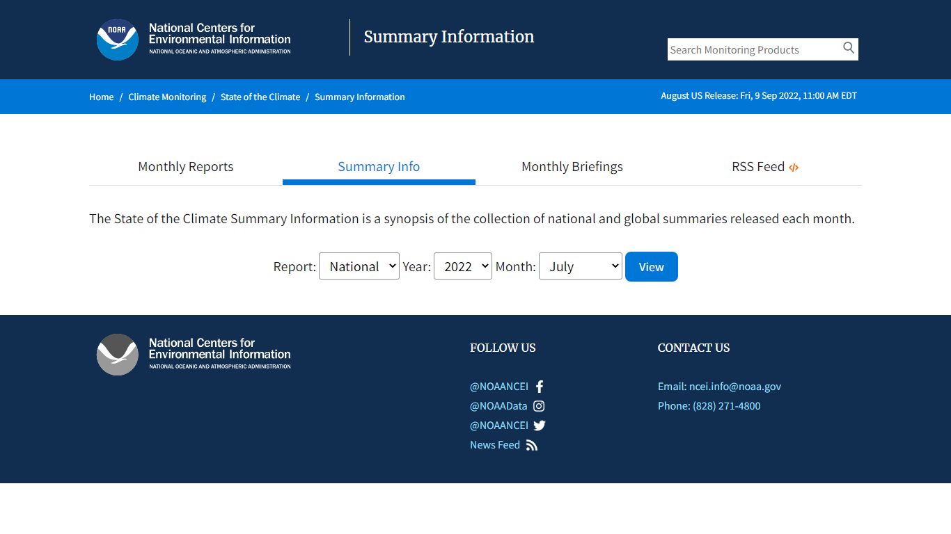 Summary Information | National Centers for Environmental Information (NCEI)
